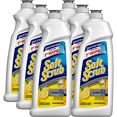 Soft Scrub All Purpose Cleanser - For Multi Surface, Multipurpose - 36 fl oz (1.1 quart) - Lemon Scent - 6 / Carton - Non-scratching, Residue-free