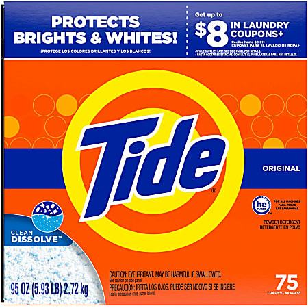 Tide Powder Laundry Detergent - For Clothing, Laundry - Concentrate - 95 oz (5.94 lb) - Original Scent - 3 / Carton - Orange