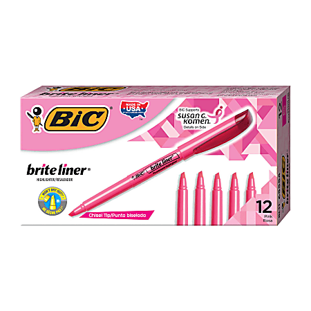 BIC® Brite Liner® Highlighters, Chisel Tip, Pink Box Of 12