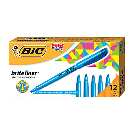 BIC® Brite Liner® Highlighters, Chisel Tip, Blue, Box Of 12