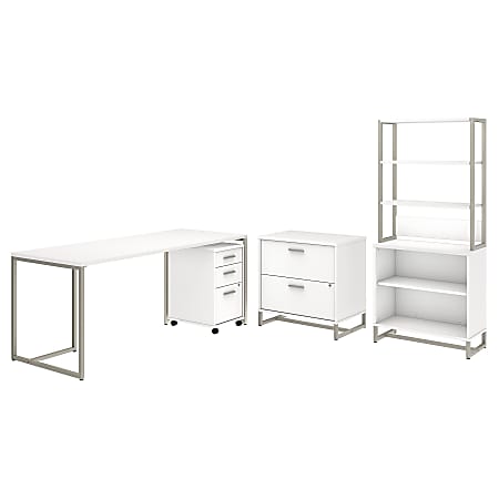 kathy ireland® Office by Bush Business Furniture Method 72"W Table Desk with File Cabinets and Bookcase, White, Standard Delivery
