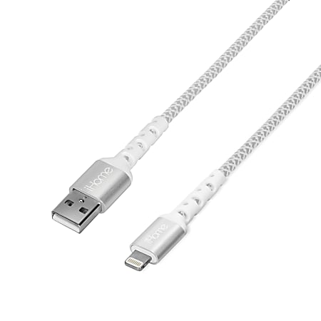 iHome Nylon Braided Lightning-To-USB-A Cable, 6&#x27;, White