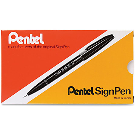 Pentel Sign Pens Fine Point 2.0 mm Black Barrel Black Ink Pack Of 12 Pens -  Office Depot