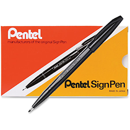 Pentel Sign Pens Fine Point 2.0 mm Black Barrel Black Ink Pack Of 12 Pens -  Office Depot