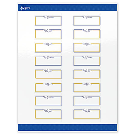 Avery® Print-To-The-Edge Labels & Sure Feed®, S00-D2X-PRWGP10, 1" x 2-5/8", Glossy White, Preprinted Gold & Navy Border & Floral Design, Pack Of 160