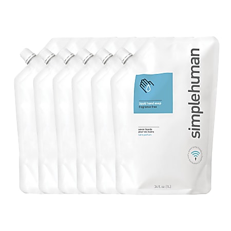 simplehuman Moisturizing Liquid Hand Soap, Unscented, 34 Oz, Carton Of 6 Pouches