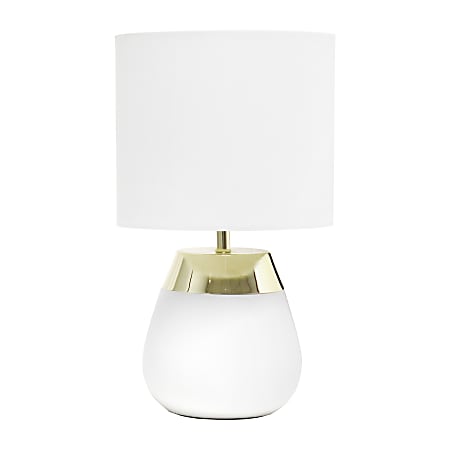 Simple Designs 2-Toned Touch Table Lamp, 14"H, White Shade/Gold and White Base