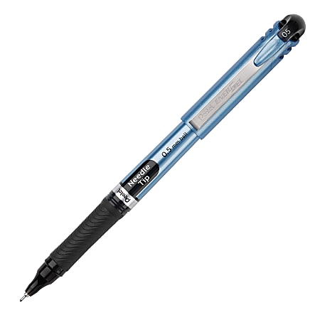 Pentel® EnerGel™ LiquidGel Rollerball Pens, 0.5 mm, Fine Point, Blue Barrel, Black Ink, Pack Of 12