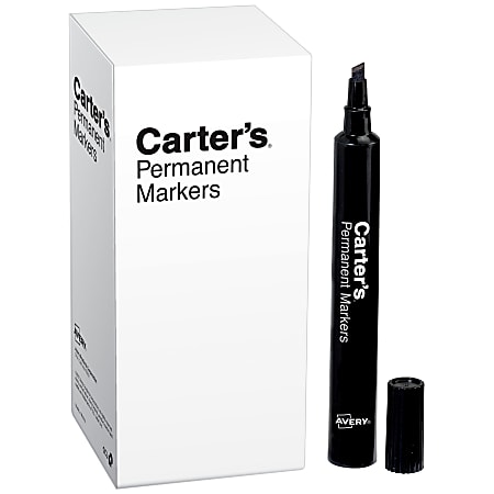 Avery® Carter's™ Permanent Markers, Chisel Tip, Large Desk-Style Size, Black, Box Of 12