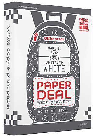 Office Depot® Brand Multi-Use Print & Copy Paper, Letter Size (8 1/2" x 11"), 92 (U.S.) Brightness, 20 Lb, White, Pack Of 400 Sheets