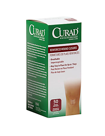 CURAD® Sterile Medi-Strips Reinforced Wound Closures, 1/4" x 3", White, 3 Per Pack, Box Of 50 Packs