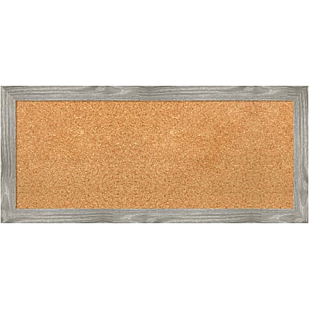 Amanti Art Square Non-Magnetic Cork Bulletin Board, Natural, 33” x 15”, Dove Graywash Plastic Frame