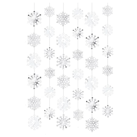 Amscan Christmas Snowflake String Decorations, 84" x 5", Silver, Pack Of 24 Decorations
