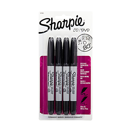 Sharpie® Twin-Tip CD/DVD Permanent Markers, Black, Pack Of 4