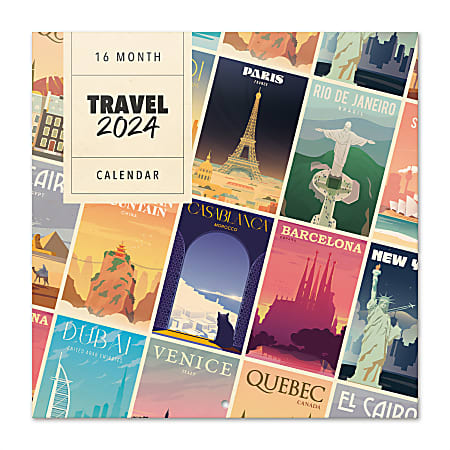 2024 TF Publishing Bilingual Monthly Wall Calendar, 12" x 12", Travel, January To December