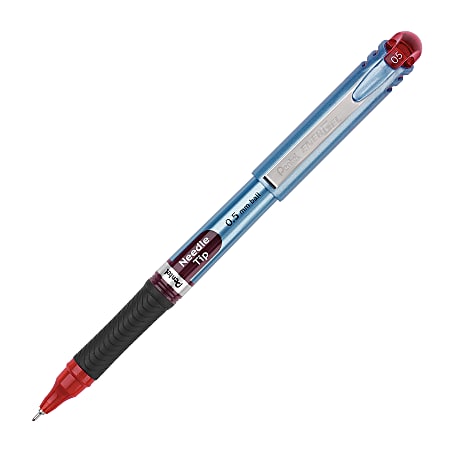 Pentel® EnerGel™ LiquidGel Rollerball Pens, 0.5 mm, Fine Point, Blue Barrel, Red Ink, Pack Of 12