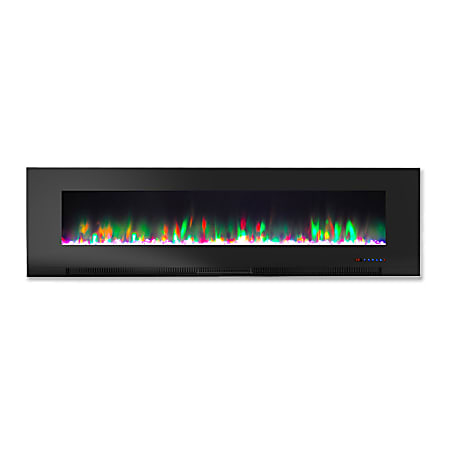 Cambridge® Wall-Mount Electric Fireplace With Multicolor Flame And Crystal Rock Display, 60", Black