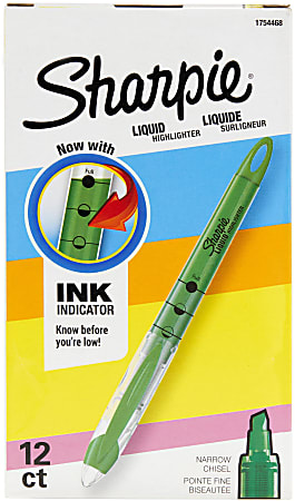 Sharpie® Liquid Highlighters, Chisel Tip, Fluorescent Green, Box of 12