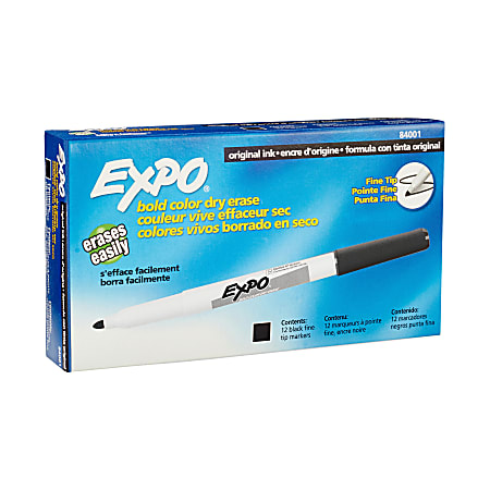 EXPO® Dry-Erase Fine-Point Markers, Black, Pack Of 12