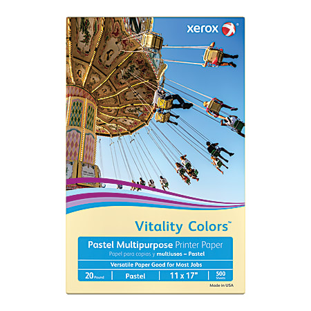 Xerox® Vitality Colors™ Color Multi-Use Printer & Copy Paper, Ivory, Ledger (11" x 17"), 500 Sheets Per Ream, 20 Lb, 30% Recycled