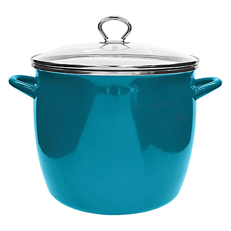 Vasconia® Enamel-On-Steel Stockpot With Glass Lid, 12 Qt, Teal
