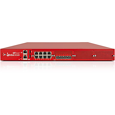 Trade up to WatchGuard Firebox M5600 with 1-yr Basic Security Suite - 8 Port - 10GBase-X 10 Gigabit Ethernet; 1000Base-T - RSA; AES (256-bit); DES; SHA-2; AES (192-bit); AES (128-bit); 3DES - 8 x RJ-45 - 6 - SFP+ - 4 x SFP+ - Rack-mountable