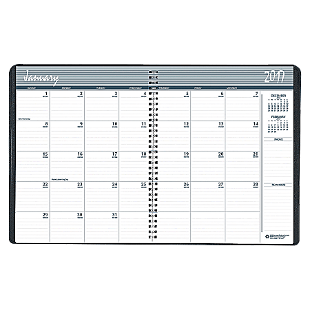 SKILCRAFT® 14-Month Monthly Planner, 8 1/2" x 11", 50% Recycled, Black, December 2016 to January 2018 (AbilityOne 7530-01-600-7611)