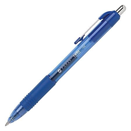 FORAY® Retractable Gel Pens, Fine Point, 0.7 mm, Clear Barrel, Blue Ink, Pack Of 6