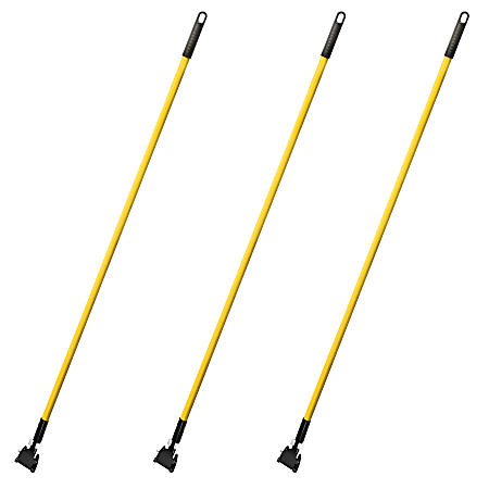 Alpine Fiberglass Dust Mop Handles, 60", Black/Yellow, Pack of 3 Handles