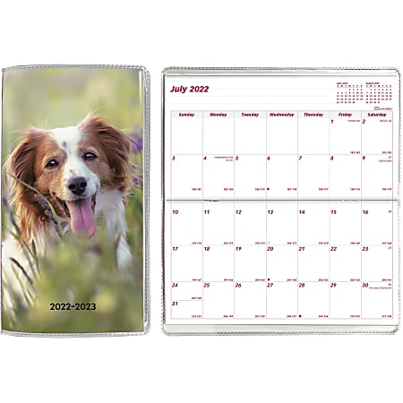 Brownline Dog Cover Pocket Planner - Monthly - 18 Month - July 2023 - December 2024 - Twin Wire - Pink - Vinyl - 6.5" Height x 3.5" Width - Reference Calendar, Pocket, Reminder Section, Compact, Notes Area - 1 Each