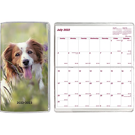 Brownline Dog Cover 18-month Pocket Planner - Monthly - 18 Month - July 2021 till December 2022 - Twin Wire - Pink - Vinyl - 6.5" Height x 3.5" Width - Reference Calendar, Pocket, Reminder Section, Compact, Notes Area - 1 Each