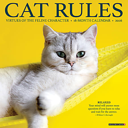 2026 Willow Creek Press Animals Monthly Wall Calendar, 12" x 12", Cat Rules, January To December, 50583