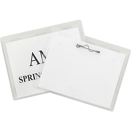 C-Line Pin-Style Name Badge Holder Kit, Folded Holders with Inserts, 3-1/2" x 2-1/4", Clear, Box Of 100 Holders