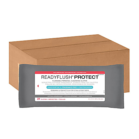 ReadyFlush Flushable Wipes, Unscented, 8" x 12", White, 24 Wipes Per Pack, Case Of 24 Packs
