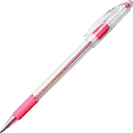 Pentel® R.S.V.P. Ballpoint Pens, Medium Point, 1.0 mm, Clear Barrel, Pink Ink, Pack Of 12 Pens