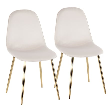 LumiSource Pebble Velvet Chairs, Cream/Gold, Set Of 2 Chairs