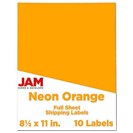JAM Paper® Full-Page Mailing And Shipping Labels, 337628613, 8 1/2" x 11", Neon Orange, Pack Of 10
