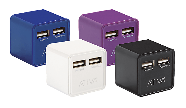 Ativa® Dual Port USB Wall Charger, Assorted Colors, OD16102442PU