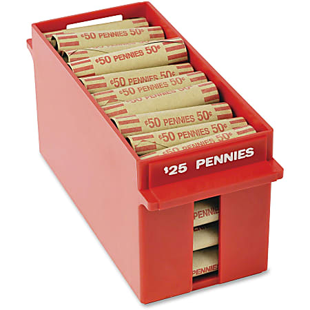 MMF Porta-Count Extra-cap. Penny Trays - External Dimensions: 9.2" Length x 3.7" Width x 4.4" Height - 2500 x Penny - Stackable - ABS Plastic - Red - For Cash, Coin - Recycled - 1 Each