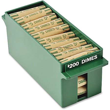 MMF Porta-Count Extra-cap. Dime Trays - External Dimensions: 8.8" Length x 3.2" Width x 3.4" Height - 2000 x Dime - Stackable - ABS Plastic - Green - For Cash, Coin - Recycled - 1 Each