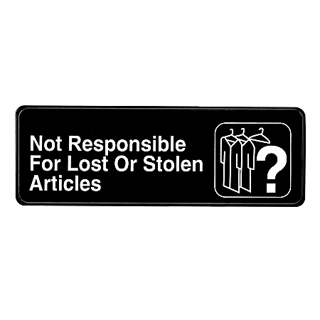 Alpine Not Responsible for Lost or Stolen Articles Signs, 3" x 9", Black, Pack Of 15 Signs