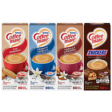 Coffee-Mate Creamer Variety Pack, 0.36 Oz, 50 Creamers Per Box, Case Of 4 Boxes