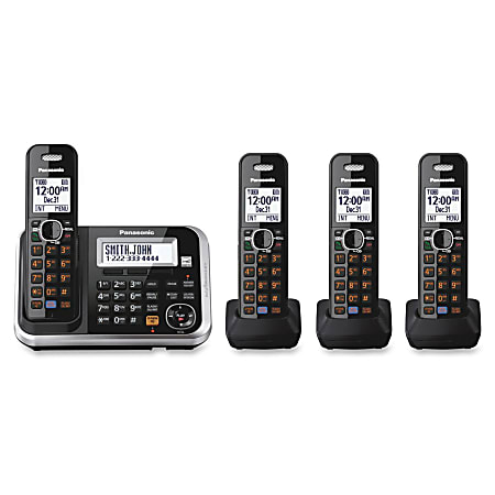 Panasonic KX-TG6844B DECT 6.0 1.90 GHz Cordless Phone - Black - 1 x Phone Line - 4 x Handset - Speakerphone - Answering Machine - Backlight