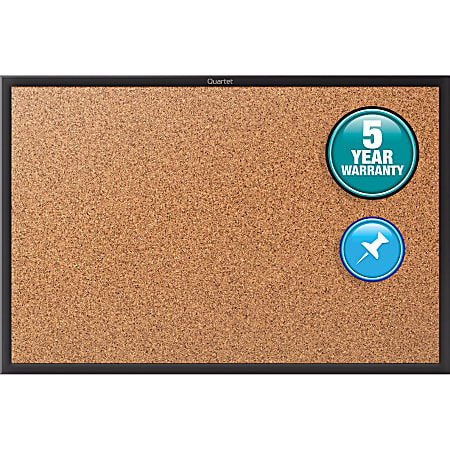 Quartet® Classic Cork Bulletin Board, 24" x 36", Aluminum Frame With Black Finish