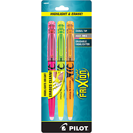 Pilot® FriXion® Light Erasable Highlighters, Chisel Point, Assorted, Pack Of 3 Highlighters