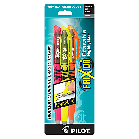 Pilot® FriXion® Light Erasable Highlighters, Pack of 3, Chisel Tip, Assorted Colors
