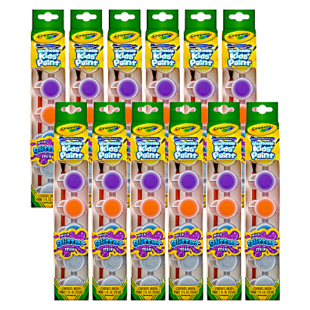 Crayola Washable Kids' Paint Pots, Glitter Effects, 6 Pots Per Pack, Bundle Of 12 Packs