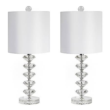 LumiSource Diamond Stacked Contemporary Table Lamps, 23-1/4”H, Off-White Shade/Chrome Base, Set Of 2 Lamps
