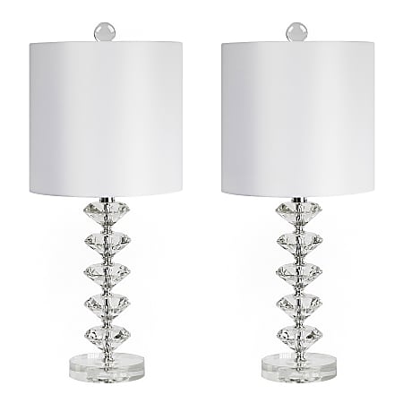 LumiSource Diamond Stacked Contemporary Table Lamps 23 14 H Off White ShadeChrome Base Set Of 2 Lamps Office Depot