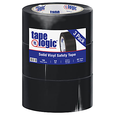 BOX Packaging Solid Vinyl Safety Tape, 3" Core, 2" x 36 Yd., Black, Case Of 3